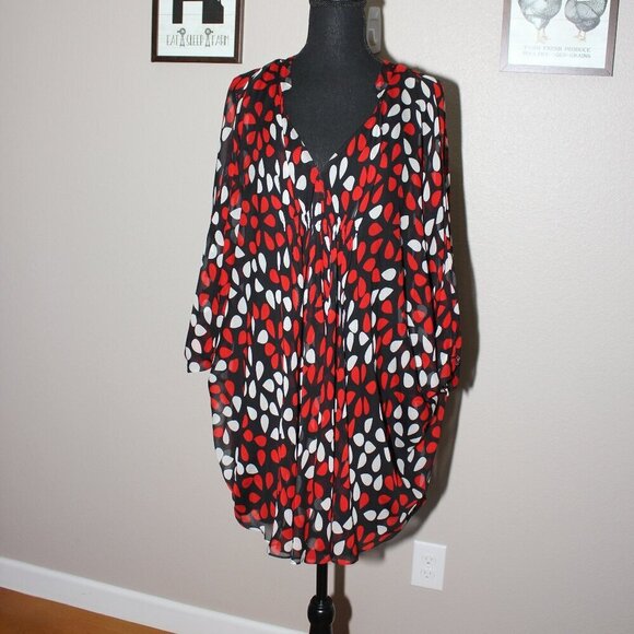 Diane Von Furstenberg Womens Fleurette Silk Dress Black Red Teardrop Size 4 - Picture 2 of 16